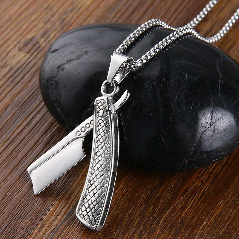 Silver Stainless Steel Double Edge Blade Necklace Pendant Chain Barber 18-28''
