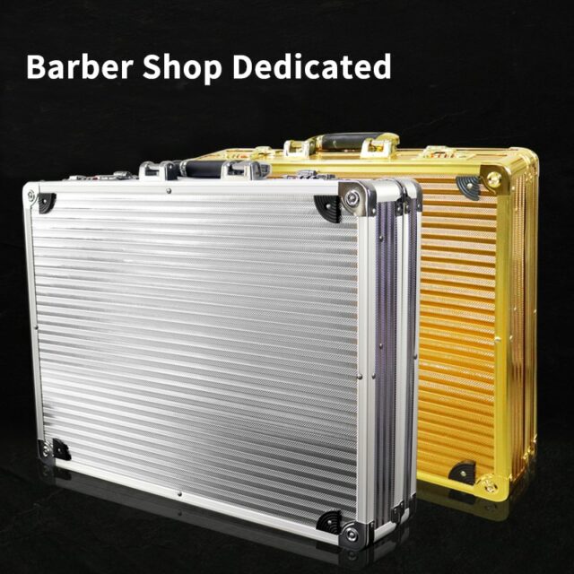 GoldSilverHighQualityPortableAluminumBarberToolsCaseBox