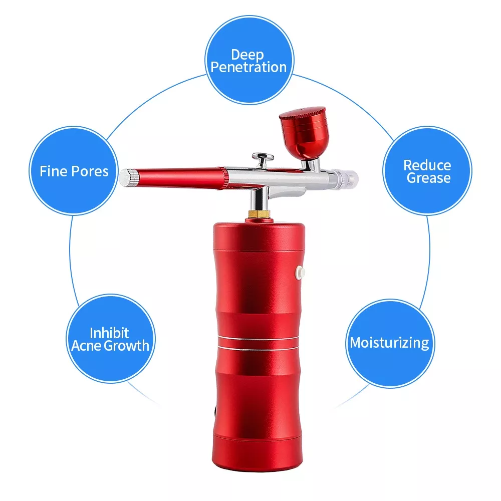 Cordless Airbrush,Mini Air Compressor Spray Gun Airbrush Kit with Cleaning  Tools for Paint Cake Barber Art Tattoo and Nail Design (Red)