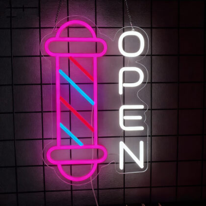 Barber Pole Pink Open Sign