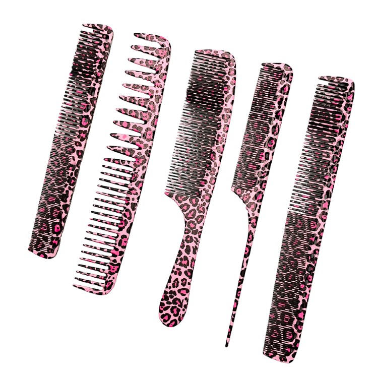 Pink Leopard 5pc Comb Set